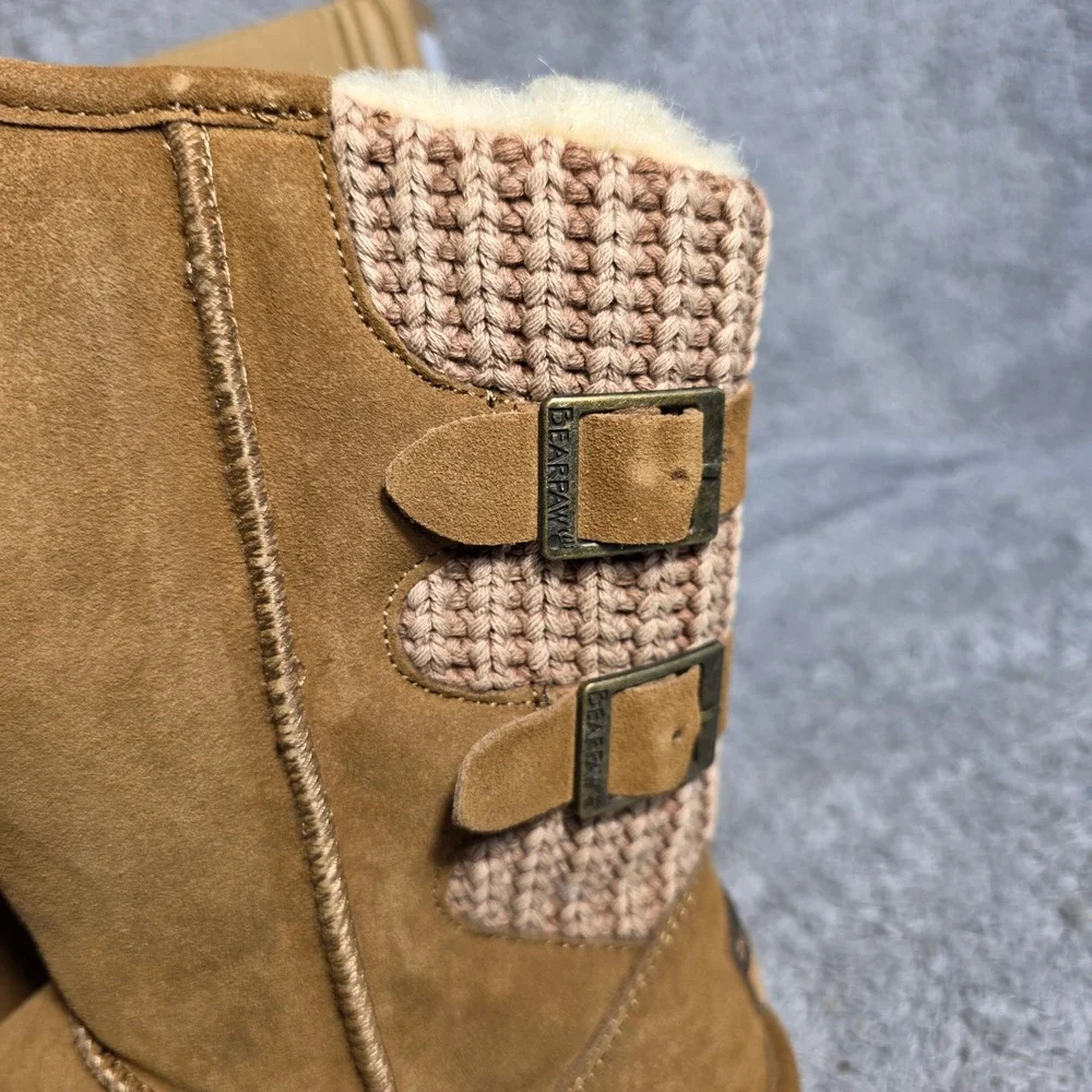 Bearpaw Boshie Suede Mid Calf Snow Boots Sheepskin Lined Winter Booties Sz 8 NEW